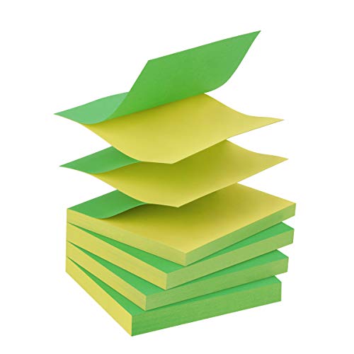 ZCZN Pop-up Sticky Notes 3 x 3 Inches, 4 Pads Bright Color Self-Stick Notes, 80 Sheets/Pad, Green and Yellow
