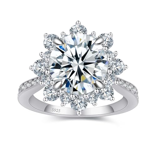 Flower Moissanite Engagement Rings for Women.Women's 925 Sterling Silver Big Flower Shaped Engagement Moissanite Ring,D Color VVS1 Wedding Bands Moissanite Halo Rings 0.5/1.5/2/3CT