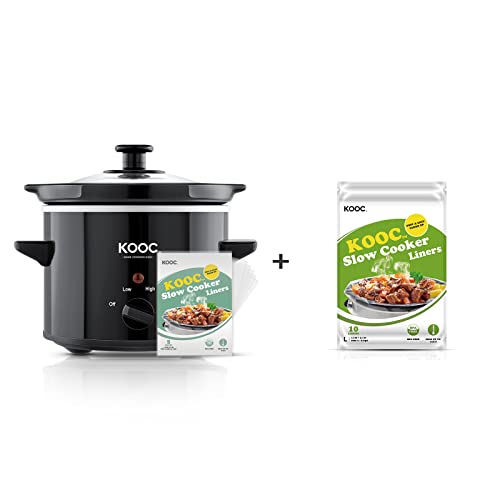 [Bundle Group] KOOC Slow Cooker 2-Quart (with 5 Bonus Free Liners) + Additional 1 Pack of 10 Liners for Easy Clean-up
