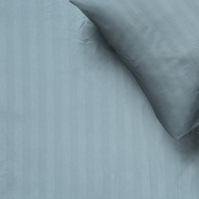 Image of Naksh Bedsheet for Double Bed King Size Stripes 210 TC with 2 Pillow Covers | 100% Pure Cotton Bedsheets | Breathable Fabric for Cool, Comfortable Sleep | King Size Bed Sheet Cotton | Jean Blue |