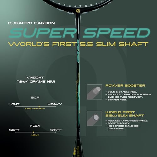 Image of Apacs Super Speed (Unstrung) | World's First 5.5mm Slim Shaft | Aero Box Frame | Durapro Carbon + Power Booster Shaft | 32 lbs Max Tension | Slightly Head Heavy | 6U | Made in Vietnam (Black)