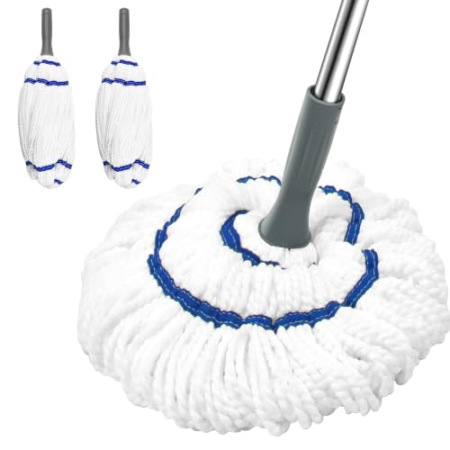 Image of Self Wringing Mop - Easy Squeeze Twist Mop with 52.5 Inch Long Handle, Heavy Duty for Hardwood, Tile, Vinyl & Laminate Floors (White-2 Head)