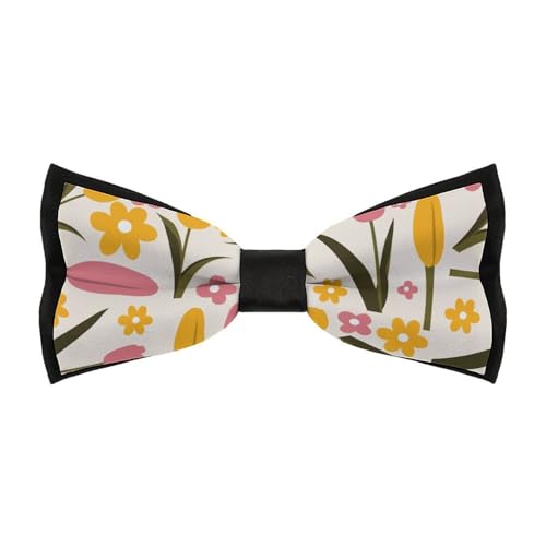 JYYAU Cute Stylish Tulips Pattern Bow Tie Adjustable Necktie For Men Business Fashion Pre-tied Tie Neckwear Novelty Accessory For Weddings Party Festival