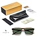 CARFIA Retro Acetate Mens Sunglasses Polarized Small and Medium Face Classic Square Sun Glasses CA62162 Brown Striped Frame Green Lens