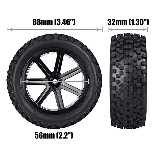 Aimrock 12Mm Hex 2.2'' Pre-Glued Rc Buggy Wheels And Tires, Out Dia. 3.5'' For 1/10 1/12 1/14 1/16 Off-Road Rc Buggy Truck, Set Of 4 #TOP1