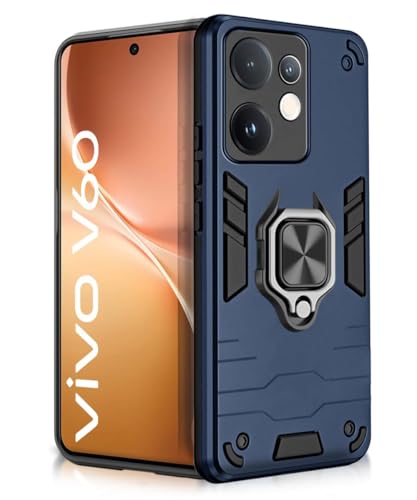 Image of WOW IMAGINE Shock Proof Back Case Mobile Cover for Vivo V60 5G | V60e 5G | Vivo T4 Pro 5G | Back Cover Case (Tough Armor | Hybrid PC + TPU | Ring Holder & in-Built Kickstand | Blue)