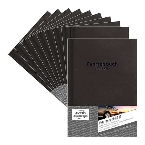 AVERY Zweckform 223D-10 Hardcover Fahrtenbuch PKW (Finanzamt anerkannt, DIN A5 210x148mm, 96 Seiten|506 Fahrten, Deutschland & Österreich, Abgrenzung privater/geschäftlicher Fahrten) 10er-Pack