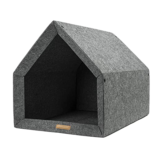 Rexproduct - PetHome Hundehütte mit Liegefläche und Dach I Biss- und Kratzfest I Gute Schalldämmung I Umweltfreundlich & Einfach zu Montieren I Größe S (60x42x43 cm) - Dunkelgrau und Rot
