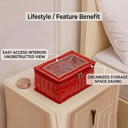 Image of Kuber Industries PVC Jewellery Organizer 10 Detachable Transparent Pouch with Zip | Laminated & Cushioned All 10 Packets Storing Accessorie | Red