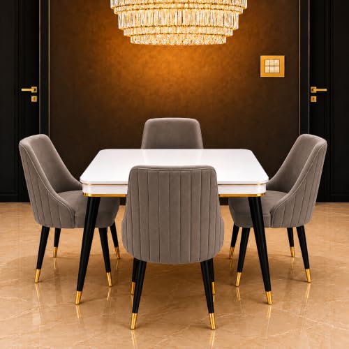 Image of WOODEN SPACE 4 Seater Wooden Dining Table Set | Urban Marble Top Dining Table with Chairs for Dining Room & Kitchen (Modern Infinity Backline Brown) (42 x 42 x 30 inch)