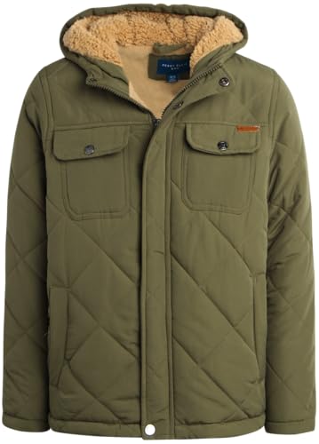 Perry Ellis Boys' Winter Jacket - Suede Microber Quilted Jacket with Hood - Warm Insulated Outerwear Jacket for Boys (8-18)