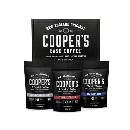 Bourbon Barrel Aged Coffee Ground Set, Single Origin Sumatra Whiskey, Ethiopian Rye, Rwanda Rum Roasted Coffee Beans (Ground, 4 Ounce (Pack of 3))