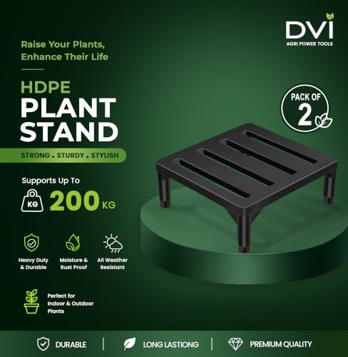 Image of DVI Heavy Duty Black Plant Stand | Pack of 2 | Strong, Durable, Rust-Proof | Supports Up to 200 Kg | Indoor & Outdoor Use | Pot Stand for Big Size Plants | All Weather Resistant Pot Stand
