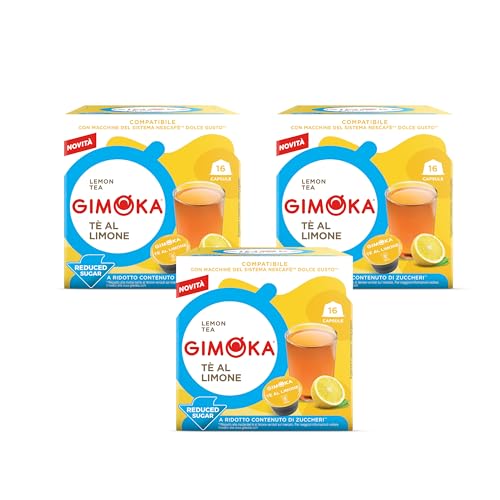 Gimoka, Bebida Soluble de TÉ DE LIMÓN Azúcares Reducidos - 48 Cápsulas - Compatibles con Máquinas de Café Nescafè Dolce Gusto - Producido en Italia - 3 Paquetes de 16