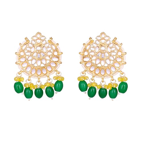 Gehena by Estele Gold Plated Beautiful Kundan Studded Drop Earrings with Yellow and Green Beaded Pearls for Girls and Women (B0CK9Y6QF8) Amazon Price History, Amazon Price Tracker