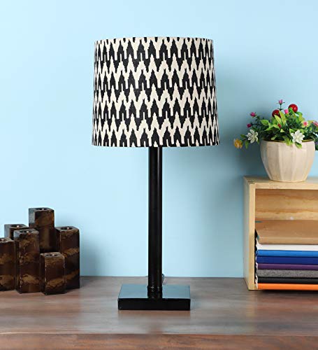 Image of tu casa Table Lamps Black Metal Base with Black /White Cotton (Chevron Print) Shades for Home Decor, Bedrooms, Living Room, Gifting, Diwali Decoration, Dining Space, Study Room, Restaurants (H-19)