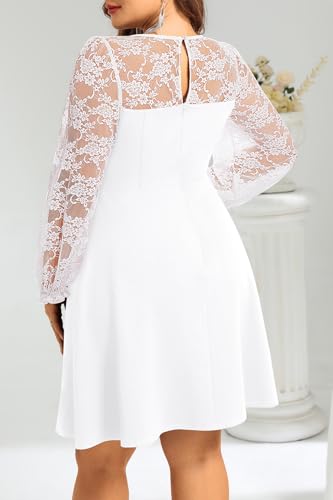 Image of Plus Size Cocktail Dress - Lace Wedding Guest Party Crew Neck Short A Line Dresses Women