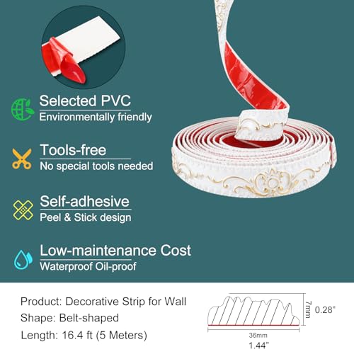 TECDW 5 Meter Flexible Wandverkleidung, Zierleisten Selbstklebend Wand, Dekorative Wandleisten, Deckenleiste zum Abziehen und Aufkleben für Schrank, Wandkante, Heimdekoration (Weiß, 3,6 cm Breit)