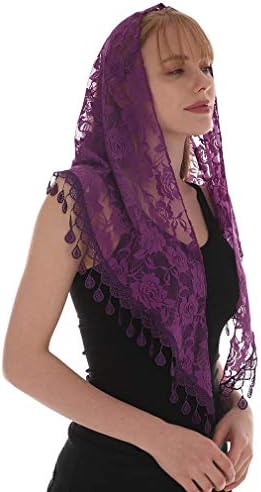 LMVERNA Triangle Scarf with Fringe Fashion Mantilla Veils Catholic for Women (Purple)