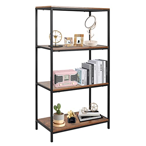 ECOMEX 4 Tier Bookshelf, Tall Bookcase with Metal Frame for Stroge,Industrial Bookshelf and Bookcases for Bedroom,Livingroom,Office Brown