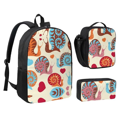 Sac à dos imprimé escargot EdWal avec trousse et sac repas 3 pièces