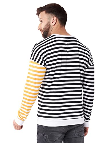 Image of GRITSTONES Men OversizedRound Neck Stripe Drop Shoulder Cotton T-Shirt