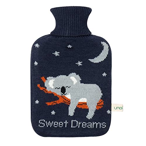 Premium Wärmflasche Koala 1 Liter mit hochwertigem weichem Strick Bezug eingesticktem Koala, BS1970:2012 zertifiziert,