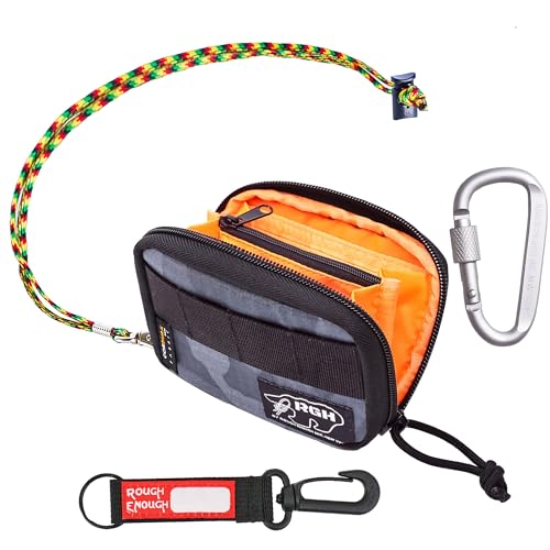 Rough Enough Mens Credit Card Holder Wallet with Detachable Lanyard, Black Camo Cordura Zip Around Card Case with Zipper Coin Pocket, Holds 20 Cards (5x3.5 Inch)