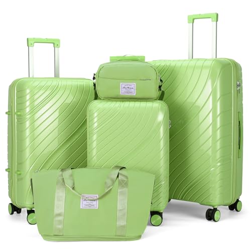 5 Piece Luggage Sets,20/24/28 Inch Carry On Suitcase & Duffel/Toiletry Bag,Lightweight Rolling Luggage,Hardshell PC Travel Suitcase,with Spinner Wheels,for Women Men Travel Business Trips (Green)