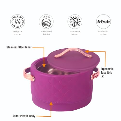 Image of Thavor Stainless Steel 2000Ml Casserole|Advanced Pu Insulation|Elegant Design Insulation|Keeps Food Hot&Fresh For Long Hrs|Chapati,Roti,And More (Brown)