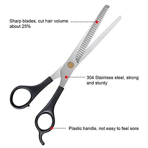 URAQT Haarschere Set, 2 Scharfe Professionell Scheren-Sets, Licht Einseitiger Effilierer, Scharfe Friseurscheren, Haarschneideschere, Kamm, für Damen,Herren,Kinder,Haustier, Schwarz