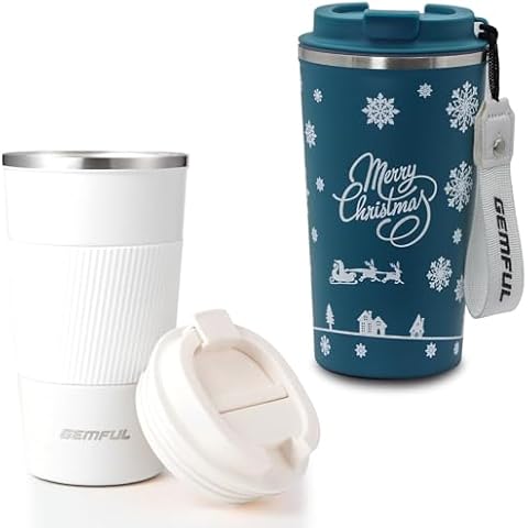 GEMFUL 2 Pack Travel Coffee Mug Insulated To Go Tumbler with Lid Portable Stainless Steel Reusable Leak proof Cups for Women Hot Cold Drinks 17oz Cover