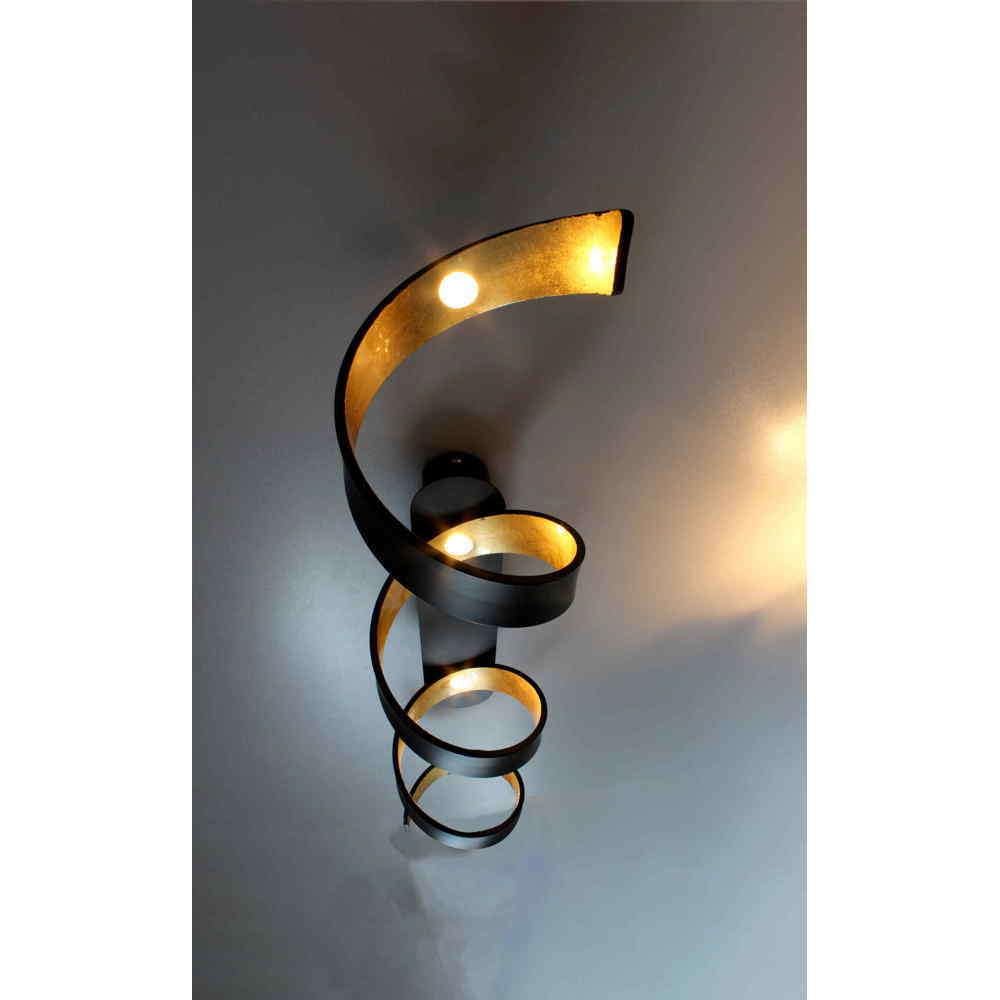 LED Deckenleuchte Helix, längliche Deckenlampe aus Metall in Schwarz/Gold, 20 Watt, 1800 Lumen,Wohnzimmerlampe, Lichtfarbe 3000 Kelvin (warmweiß), in 3 Stufen per Zimmerschalter dimmbar