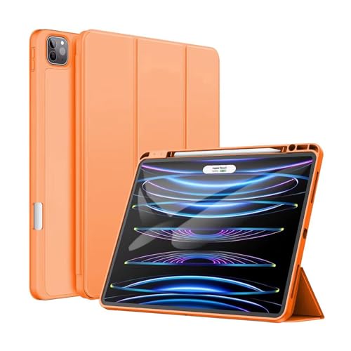 FANSONG Tablet Case for iPad Pro 12.9 inch(6th/5th/4th/3rd Generation,2022/2021/2020/2018),iPad Air 13 inch 2024 with Pencil Holder & Support Pencil Charging,Auto Sleep/Wake,Slim Trifold Stand,Orange
