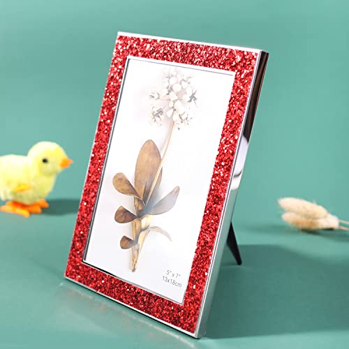 Kersiki Red Picture Photo Frames, Red Photo Frame Fits 5 X 7 Inch Picture,Premium Quality Metal Picture Frames Glitter Photo Display For Desk,Tabletop, Counterspace, Shelf (5 X 7 Inch, Red) #TOP5