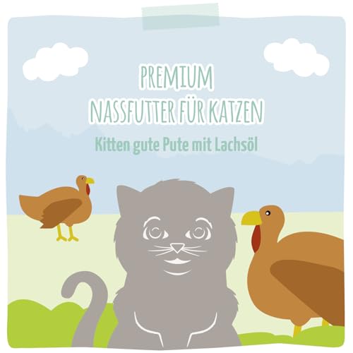 MjAMjAM - Premium Nassfutter für Katzen - Kitten gute Pute mit Lachsöl, 6er Pack (6x400g), getreidefrei