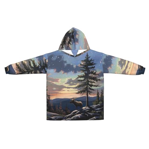 Couverture à capuche imprimée Moose Mountain pull géant hiver chaud en flanelle