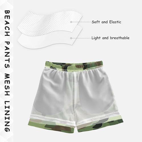 Camouflage Green Workout Shorts Youth Stretch Swim Shorts Drawstring Compression Liner Beach Hawaii Vacation 2T4