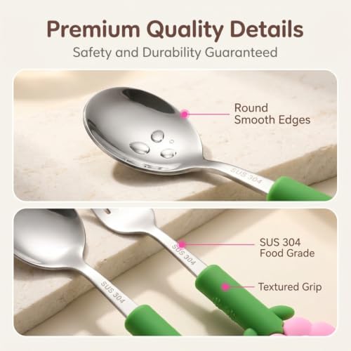 Image of Supvox Toddler Utensils Set, Kids Fork and Spoon, 304 Stainless Steel-Pink