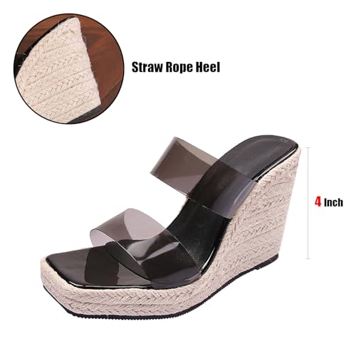 Women's Clear Band Wedge Platform Espadrille Sliders Sandals Vintage Transparent Strap Square Toe Slingback Slip-On Wedge Heeled Mules Slippers For Summer Dress Party Vacation2