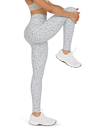 Ododos Gathered Cross Waist Yoga Pants For Women, 28" Full Length Crossover High Waist Athletic Workout Leggings, Dalmatian, Small #TOP2