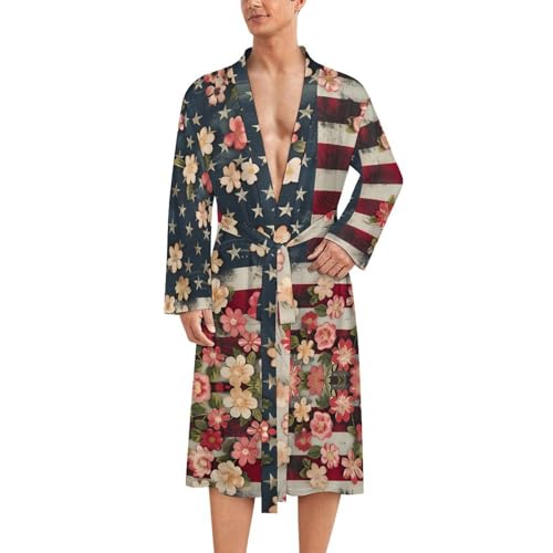 US Flower Flag Funny Men's Robe Soft Lightweight Bathrobe Long-sleeve Spa Robes
