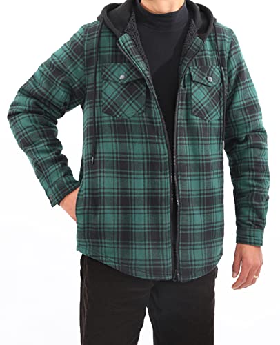 Image of ZENTHACE Men's Sherpa Lined Full Zip Hooded Plaid Shirt Jacket