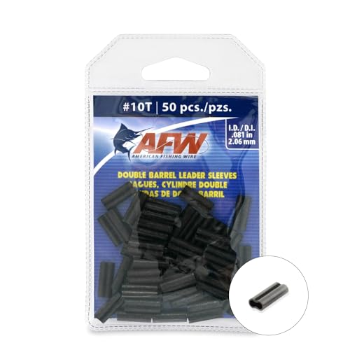 AFW Thin Wall Double Barrel Fishing Line Crimp Sleeves, #10T - 50 pcs