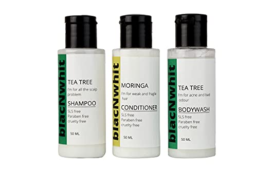 BLACNWHIT Shower Kit, Strong And Healthy Bathcare / Personal Grooming Bath Combo Kit For Men & Women,Travel Size, /Hair Care Products / 50 ml Each (Tea Tree Shampoo+Moringa Conditioner+Tea Tree Bodywash)