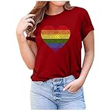 Camisetas de San Valentín para niñas blusa casual corazón mujer estampado de manga corta blusa de mujer Tops de moda para mujer 2024, Vino, S