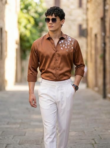 Image of IndoPrimo Men's Stylish Satin Shirt for Party, Formal, Daily and Casual Wear Full Sleeve Shirt for Mens - Trio