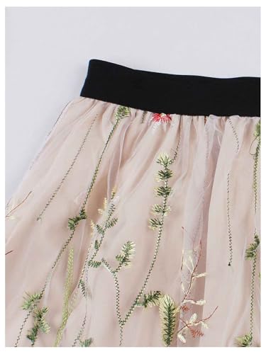 Floerns Women's Floral Embroidered Flared Midi Skirt Elastic High Waist Summer Skirts3