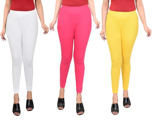 Image of Women Ankle Length Leggings Combo Multicolour Stretchable Cotton Yoga Gym Workout Pants Lyra Jeggings Casual Slim Fit
