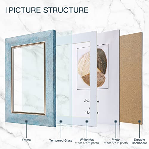Xuanluo Picture Frames Set Rustic Retro Photo Frame With Tempered Glass Wall Mount And Tabletop Display Family Friends Wedding Gift (5 X 7 Inch, Blue-4Pcs) #TOP1